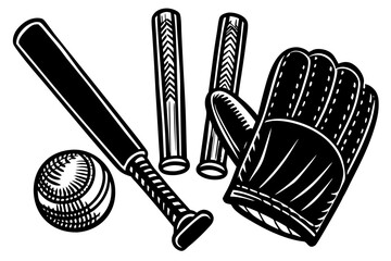 Cricket Bat ball icon Outline sign symbol set