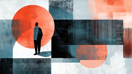 Abstract Figure Contemplating Geometric Forms and Colors