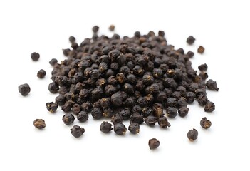 Heap of Black Pepper,Thai Indian Spice, isolated on White,Top Center View