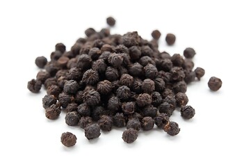 Heap of Black Pepper,Thai Indian Spice, isolated on White,Top Center View