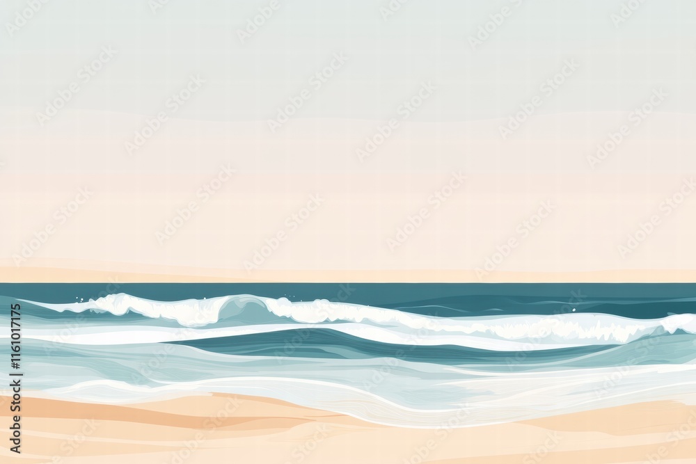 Poster Serene beach with soft waves and ample space for text ideal for relaxation themes. Generative AI