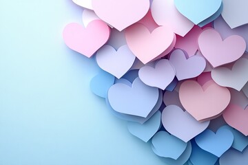 Colorful paper hearts create a vibrant background for romantic and festive occasions