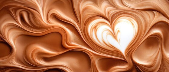 Abstract swirl of creamy caramel with a heart shape in the center, evoking warmth.