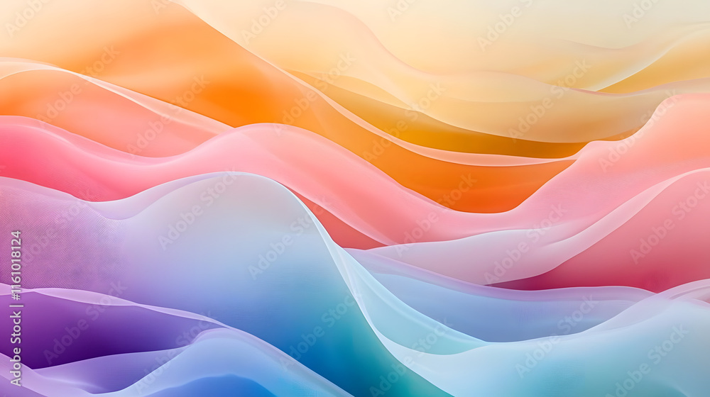 Poster a colorful abstract image showcasing vibrant wavy lines that form a harmonious gradient of pastel co