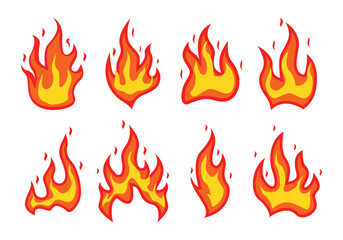 Vector illustration of fire. Set of fire and campfire set