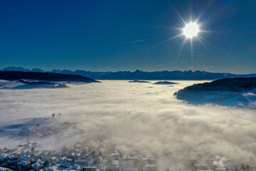 Blick vom Möschberg auf Grosshöchstetten im Emmental, Schweiz (Ende Dezember 2024)