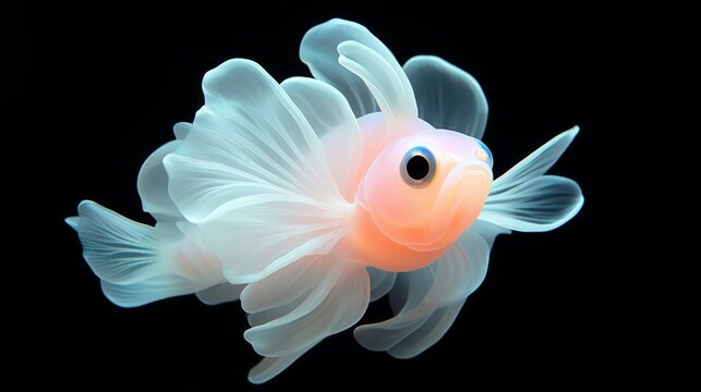 Glowing snailfish illuminated in pastel hues showcasing ethereal beauty against a dark ocean backdrop