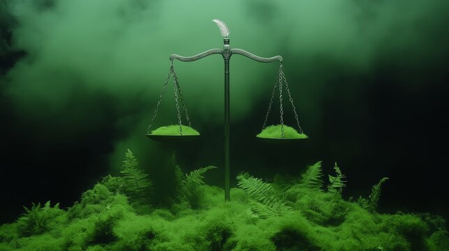 Ethereal scales of justice glowing in the heart of Duat with shadowy figures observing the feather of truth tipping the balance