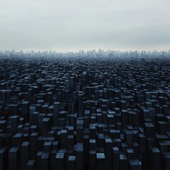 Naklejka premium Abstract Cityscape with Dark Shapes and Gray Overcast Sky