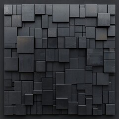 Abstract Dark Square Pattern with Textured Black Panels and Blocks