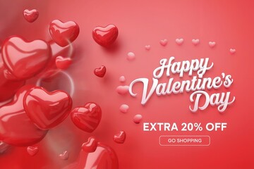 3D animation of a vibrant red background with floating hearts