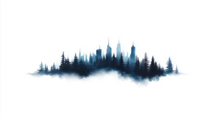 Silhouette of a city skyline made of trees showcasing harmony between nature and urban life