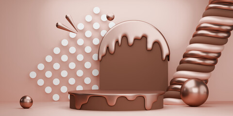 mocha tone Fashion product background stand podium display with blank backdrops.