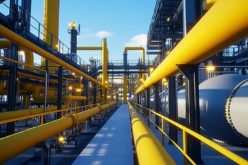 3D Illustration of Industrial Zone with Petroleum and Chemical Hydrogen Plant Including Pipelines and Pipe Rack
