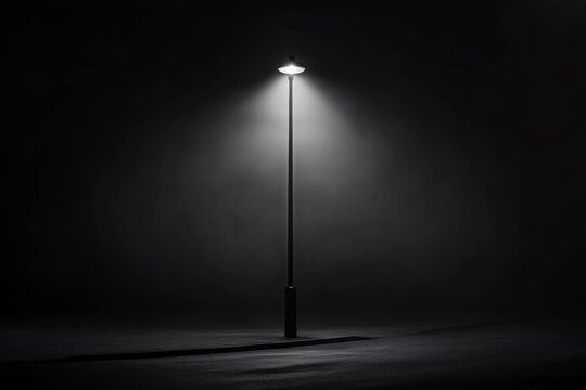 Isolated street lamp in black and white emphasizing solitude and illumination