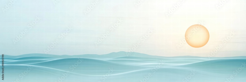 Fototapete Stylized sun above soft waves at horizon line creates serene setting for text and inspiration. Generative AI