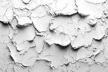 Obraz premium Close-up of weathered, cracked white plaster texture.