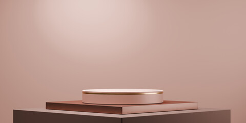mocha tone Fashion product background stand podium display with blank backdrops.