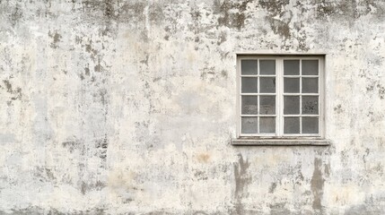 Textured wall showcases peeling paint and simple window, evoking