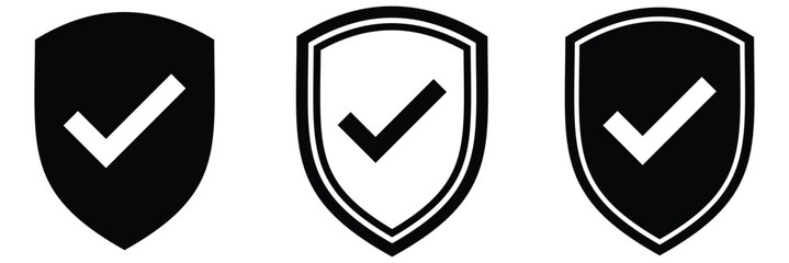 Shield Check Mark Icon Set. Shield with Check Mark Icon. Secure Icon or Symbol. Set of Security Shield Icons with Check Marks. Vector Illustration. EPS 10
