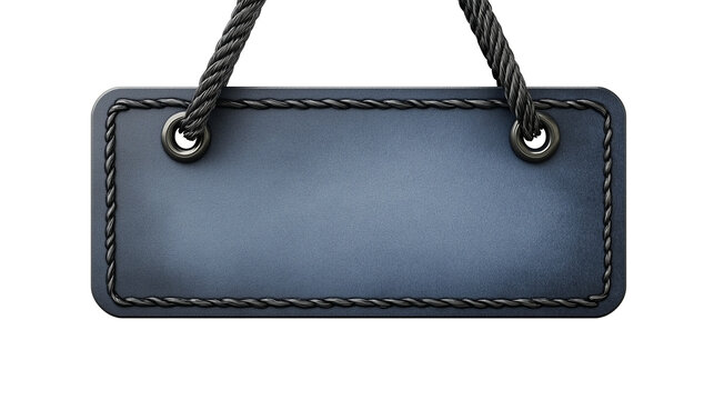 A minimalist blue label with a black string loop, featuring a smooth texture and isolated for versatile use in branding or product mockups