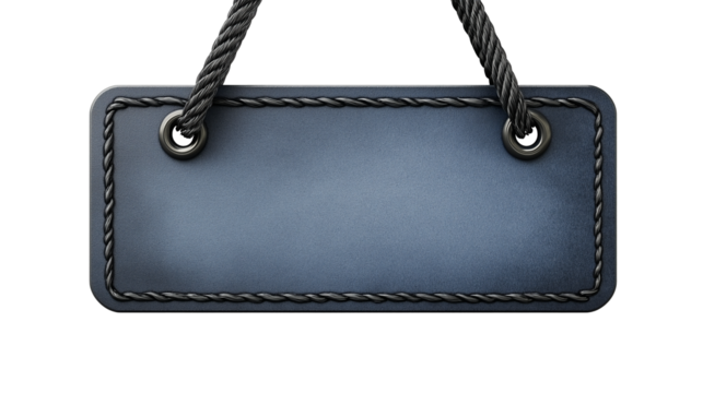 A minimalist blue label with a black string loop, featuring a smooth texture and isolated for versatile use in branding or product mockups - Powered by Adobe