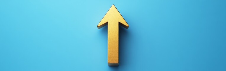 Obraz premium Golden upward arrow on blue background symbolizing growth