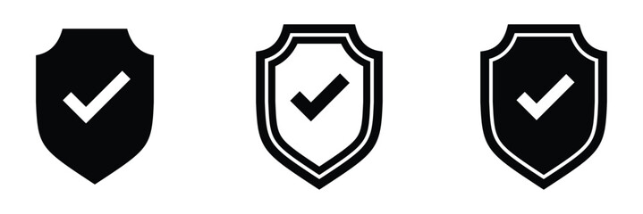 Shield check mark icon vector illustration. Shield with a checkmark in the middle Protection icon. Strong protection tick shield icon on white background.