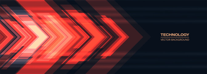 Red technology arrows on dark futuristic abstract background. High-speed movement concept dynamic motion red hi tech digital arrows. Technology vector illustration for banner or poster design. © Biod