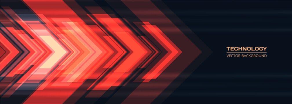 Red technology arrows on dark futuristic abstract background. High-speed movement concept dynamic motion red hi tech digital arrows. Technology vector illustration for banner or poster design.