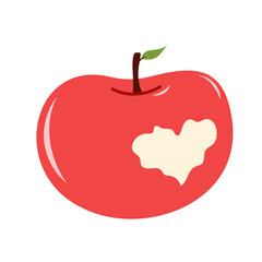 Apple with heart-shaped bite. Fruit, food. Valentine's day, love symbol. Vector isolated on white background