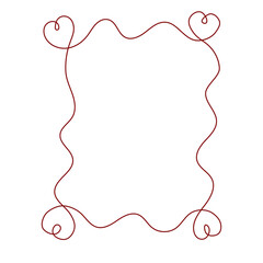 Hand drawn doodle frame with hearts at corners. Love symbol, Valentine's day, decorative border, line art. Vector isolated on white background 