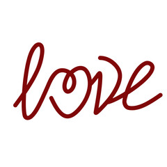 Hand drawn word "love" with heart. Lettering for Valentine's day. Emotion. Vector isolated on white background