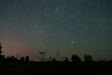 field landscape with night sky and glowing stars