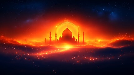 Fiery Sunset Silhouette Of A Majestic Mosque