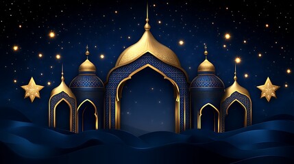 Obraz premium Elegant Golden Mosque Architecture Under Starry Night