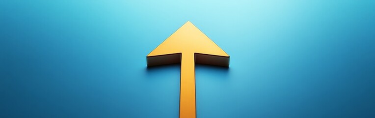 Golden upward arrow on blue background symbolizing growth