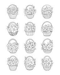 Flower Basket Line Art Illustration for Coloring Pages and Vector Designs