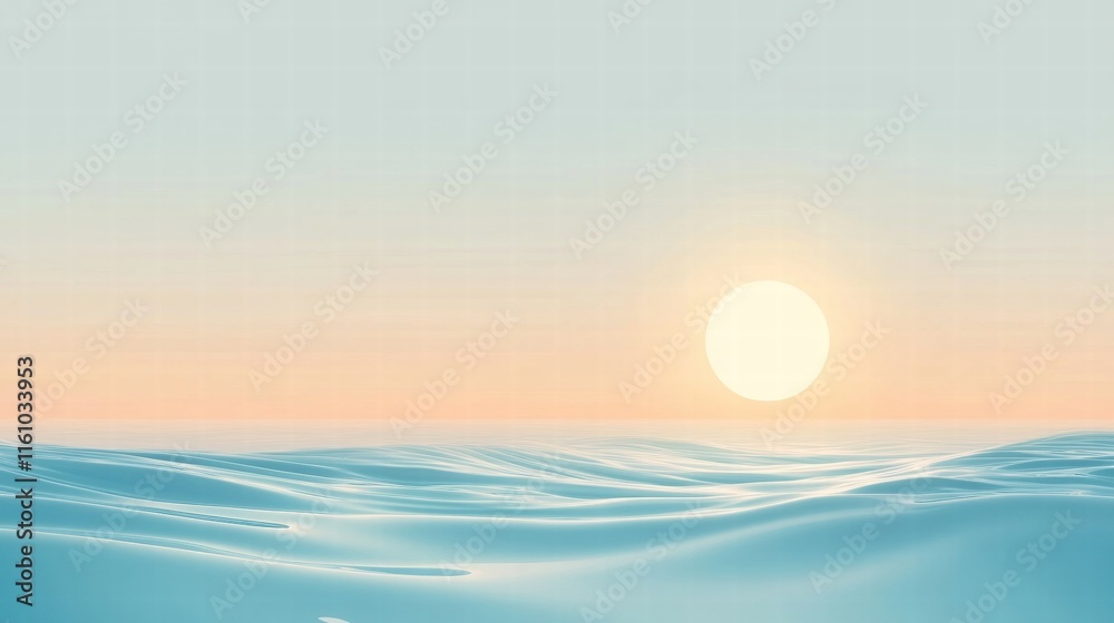 Aufkleber Sunrise over calm waves with clear horizon and soft gradient colors, perfect for inspirational text placement and relaxation themes. Generative AI