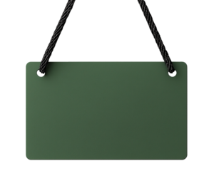 A neatly designed green label with a black string loop, centered and isolated on a transparent background, ideal for professional mockup or branding projects