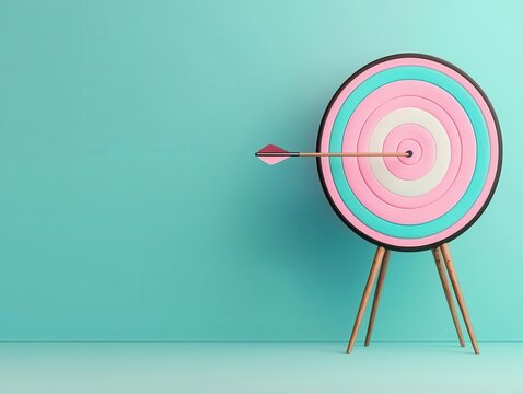 A vibrant and futuristic target board with neon pink and blue rings