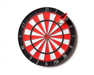 Obraz premium 3D icon of a red dartboard with a dart in center isolated on white background