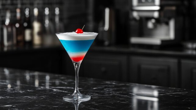 Red white and blue cocktail celebrating independence day in elegant bar setting - Powered by Adobe