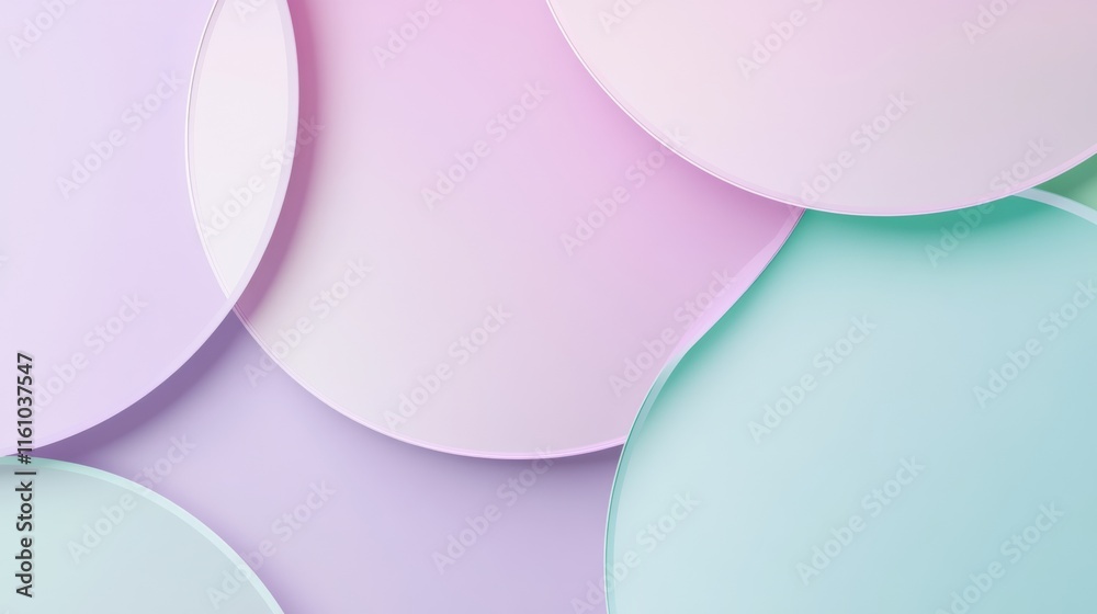Poster Overlapping semi transparent circles in pastel tones create a soft and calming background with ample space for text placement. Generative AI