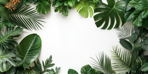 Stunning decoration featuring fresh live tropical plants arranged beautifully as framed designs, perfect for showcasing vibrant greenery on a clean white background.