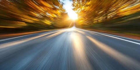 Asphalt road captured in motion blur showcases the dynamic beauty of an asphalt road illuminated by sunlight, highlighting the captivating essence of an asphalt road scene.