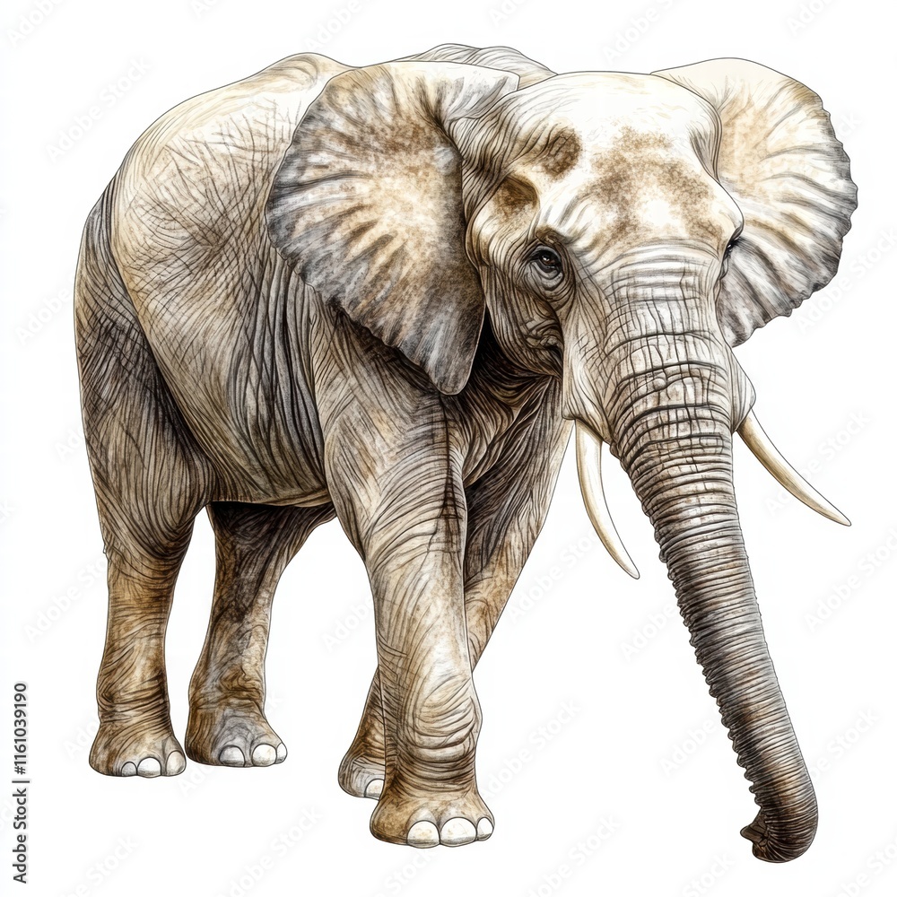 Poster Illustration of an elephant in a natural pose with ample copy space for text and design elements. Generative AI