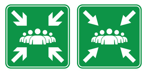 Meeting point. Meeting point icon. Emergency evacuation assembly point. Assembly point sign, symbol icon