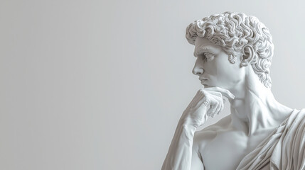 Naklejka premium A classical marble statue in a thoughtful pose.