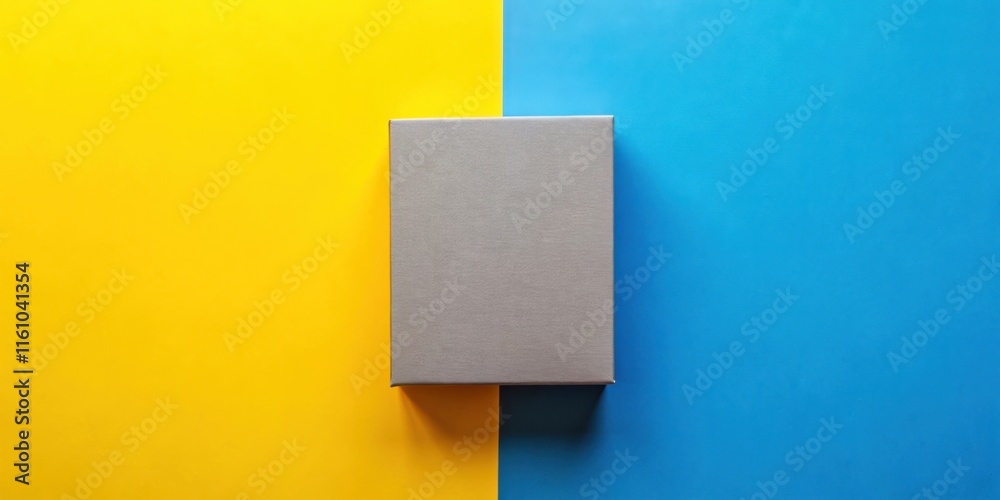 Aufkleber A gray box sits on a vibrant yellow and blue surface, creating a minimalist and modern design